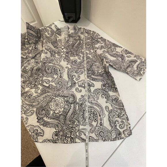 Lucy & Laurel linen blouse 3/4 sleeve black and white 2X - Picture 4 of 5